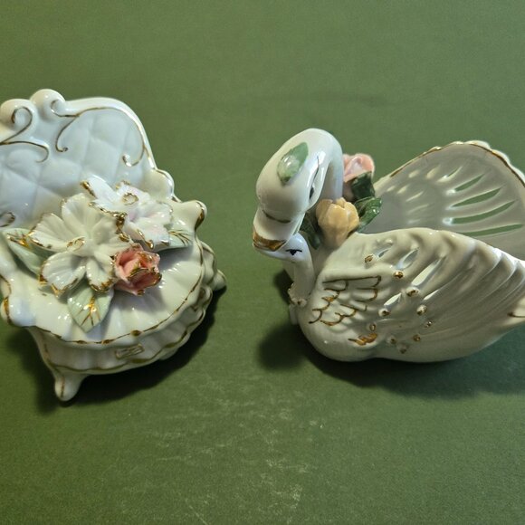 Vintage Victorian Chair and Swan Trinket Dish - Picture 1 of 13